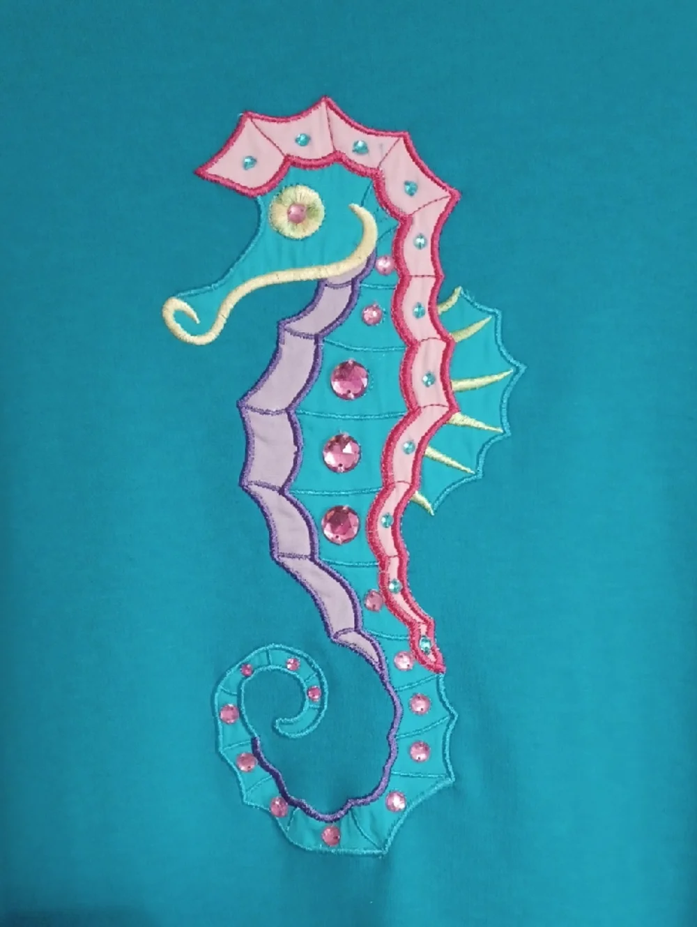Go Softly Patio Turquoise Seahorse Tunic Midi Dress Embroidered Sequins Pockets